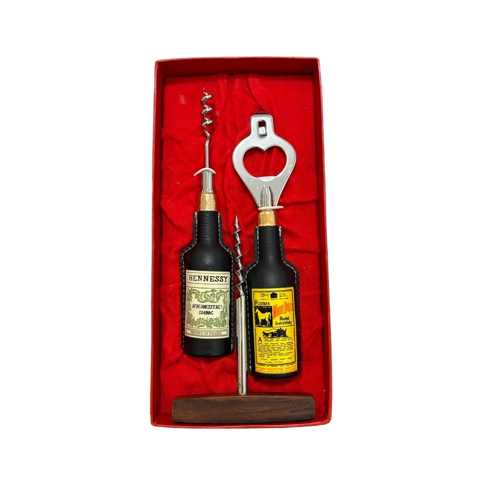 Hennessy And White Horse Leather Bottle Opener and Corkscrew Set